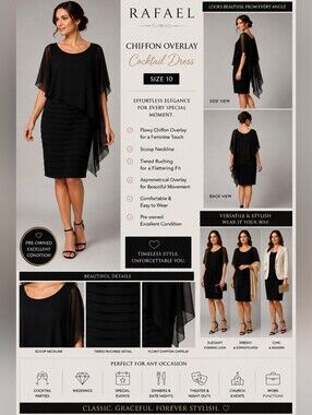 Scarlett Black Chiffon Overlay Cocktail Dress Size 14 Elegant Layered
